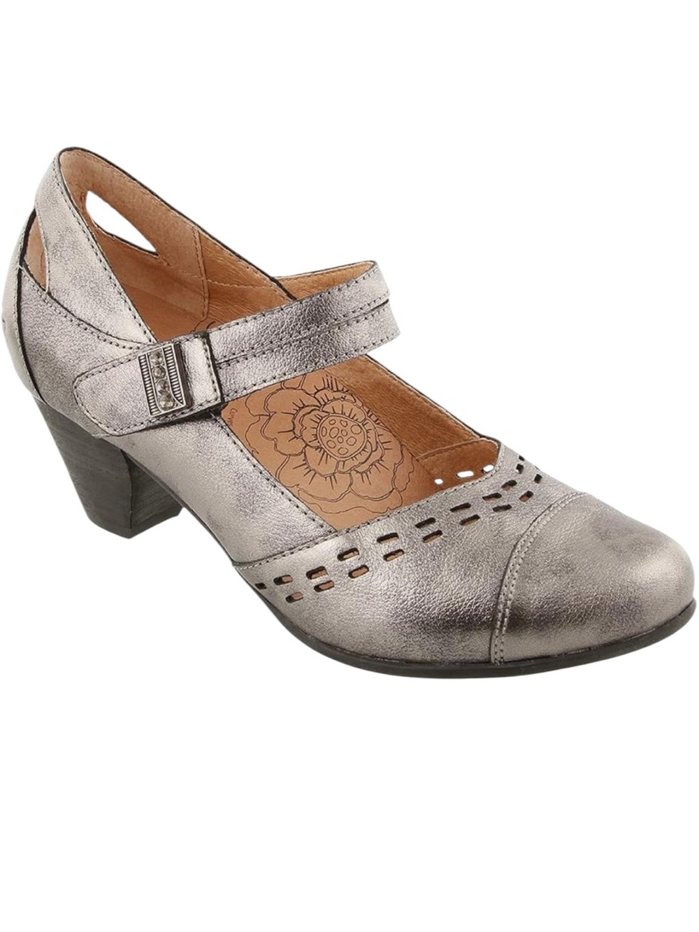 Taos Stunner Metallic Pewter Leather Mary Jane Heels Pump Strap size 11 42